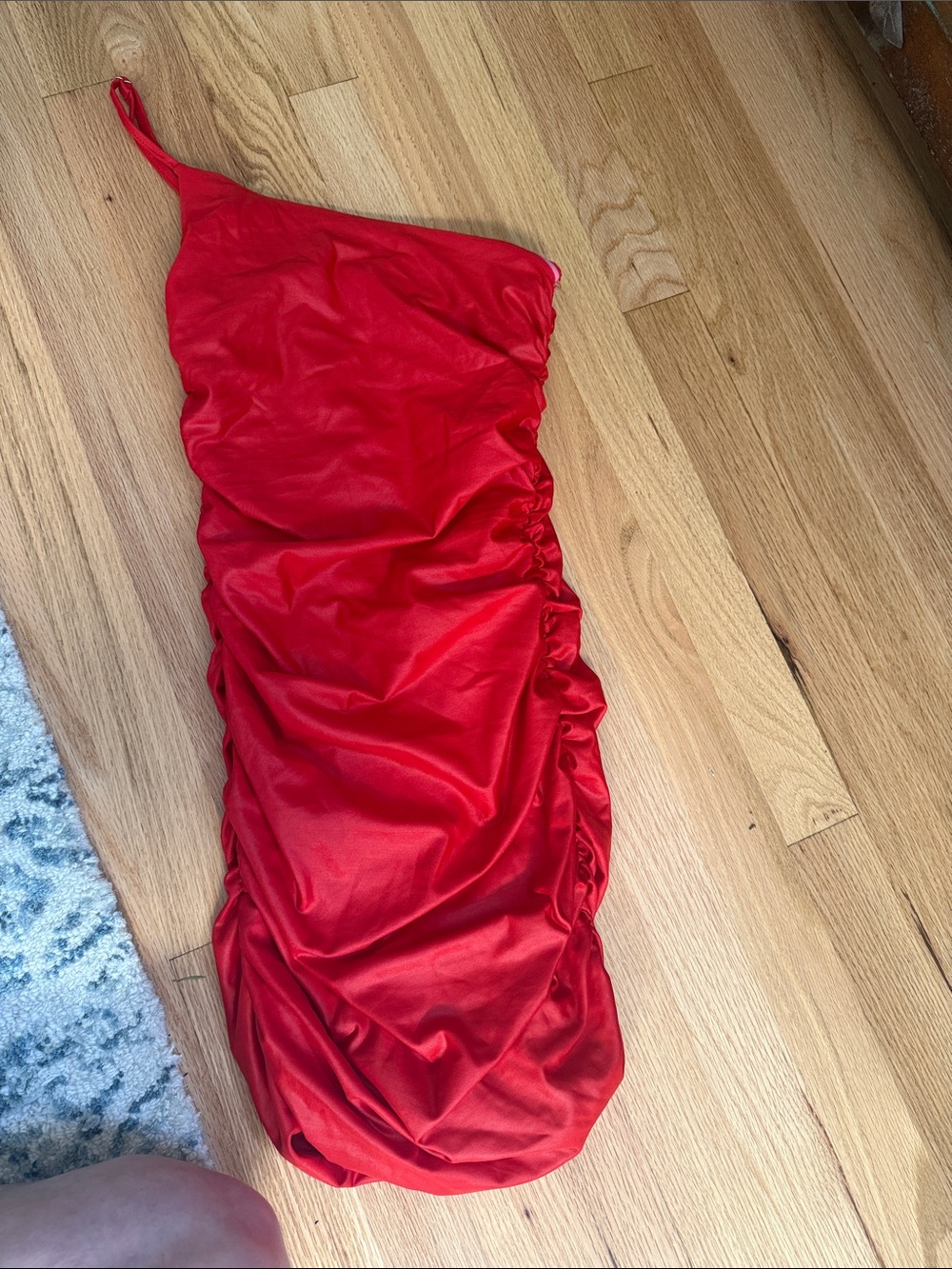 Katie J NYC Red Asymmetric One-Shoulder Ruched Mini Skirt